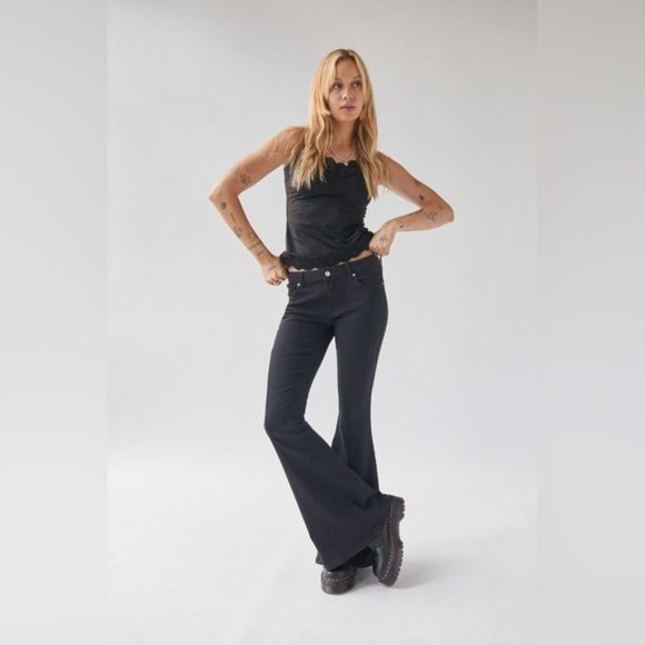 Vintage 90s Manager High Rise Black Flare Pants Trousers size 27 no wear - Picture 1 of 9